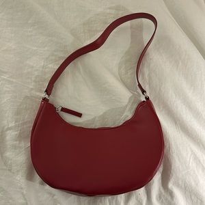 reformation style red faux leather shoulder bag
